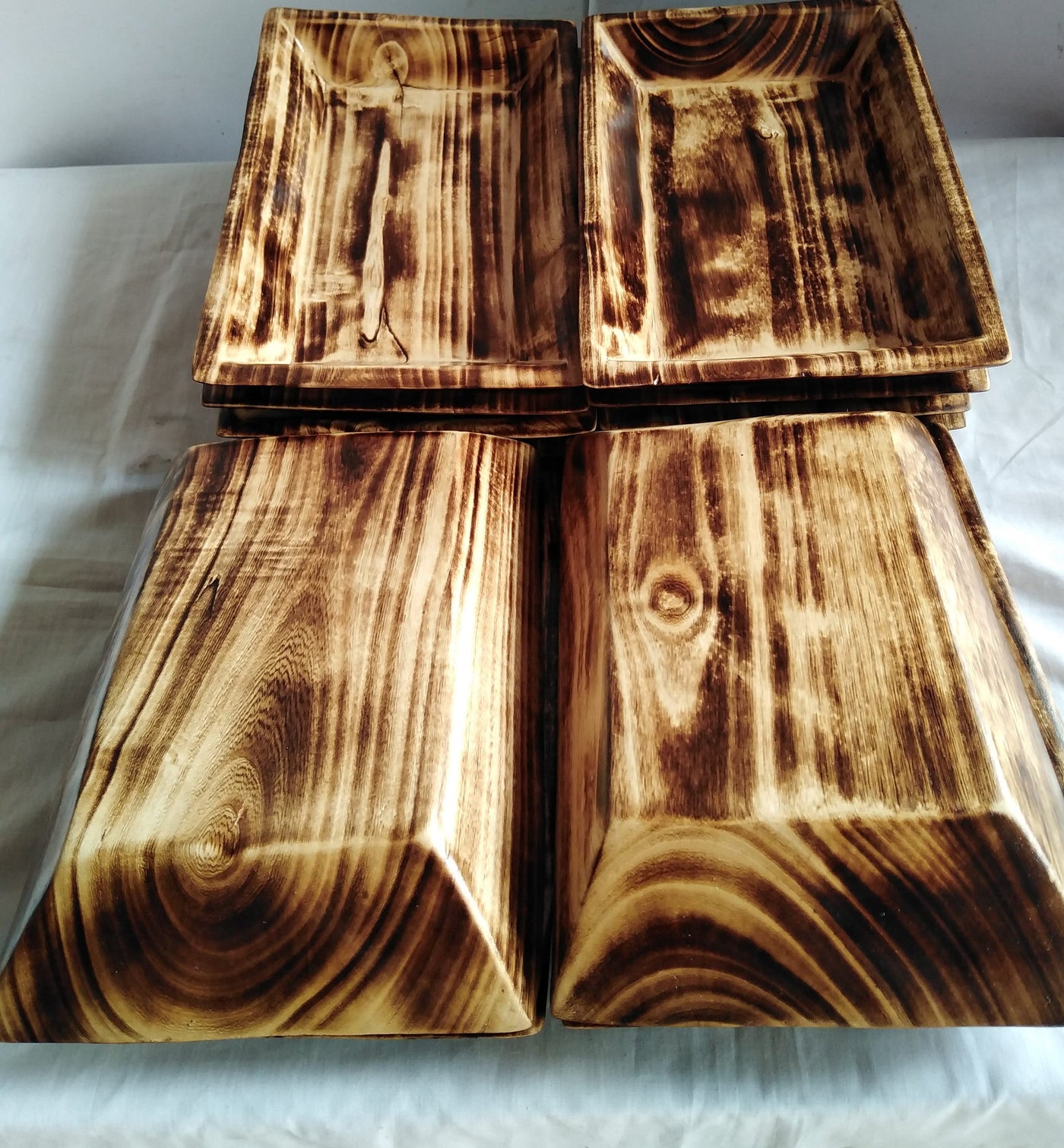 ONSALE.Wholesale Supply Available. Handcarved Candle Dough Bowls set of 4. Wooden-Unique Stained Decor Display Bowls Candle Making DIY Bowls