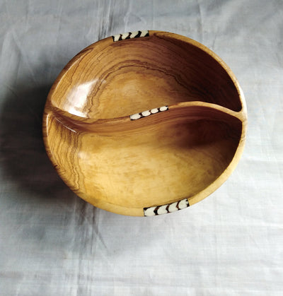 Wholesale.Handmade Olivewood and Borne inlay Split Bowls set of 3.Partitioned wood and Borne Candles Dough Display.Centerpiece Decor Bowls
