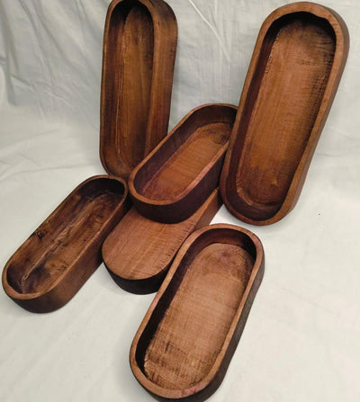 Rustic New Wood Dough Bowl Light Brown Dye | Hand finished Wood Candle Vessels 9 and 11" mix Farmhouse Decor Reusable Candle Bowls set of 6