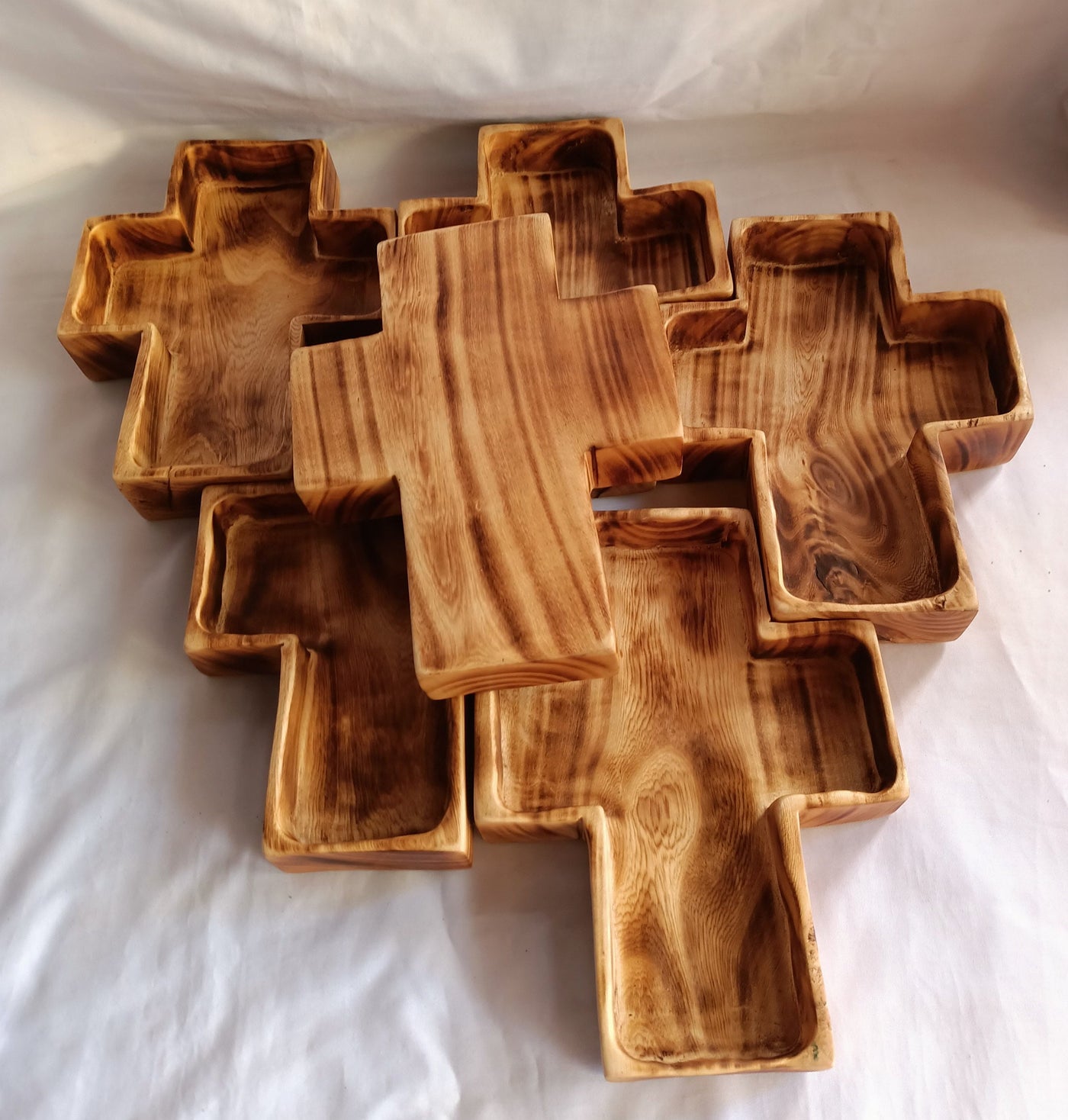 Wholesale Supply! Qty 5 Christian Cross Shaped wooden Medium Dough Bowls. Easter Gift Candle Ready  Bowls. Farmhouse Rustic Religious Decor