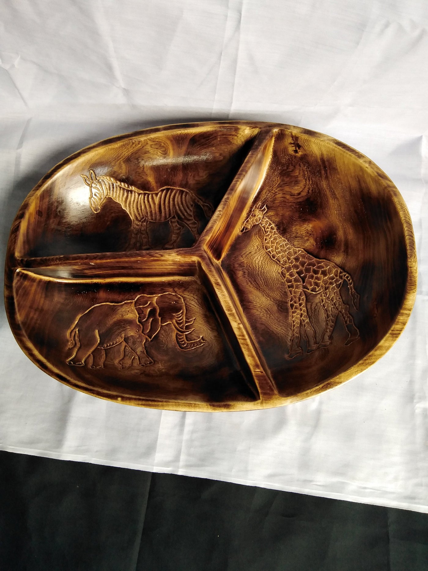 Wholesale unique wooden 3 Compartment storage Dough Bowl. Handmade Fruits/Nuts/Centerpiece Display Bowl. Christmas Holiday Gift. Home Decor