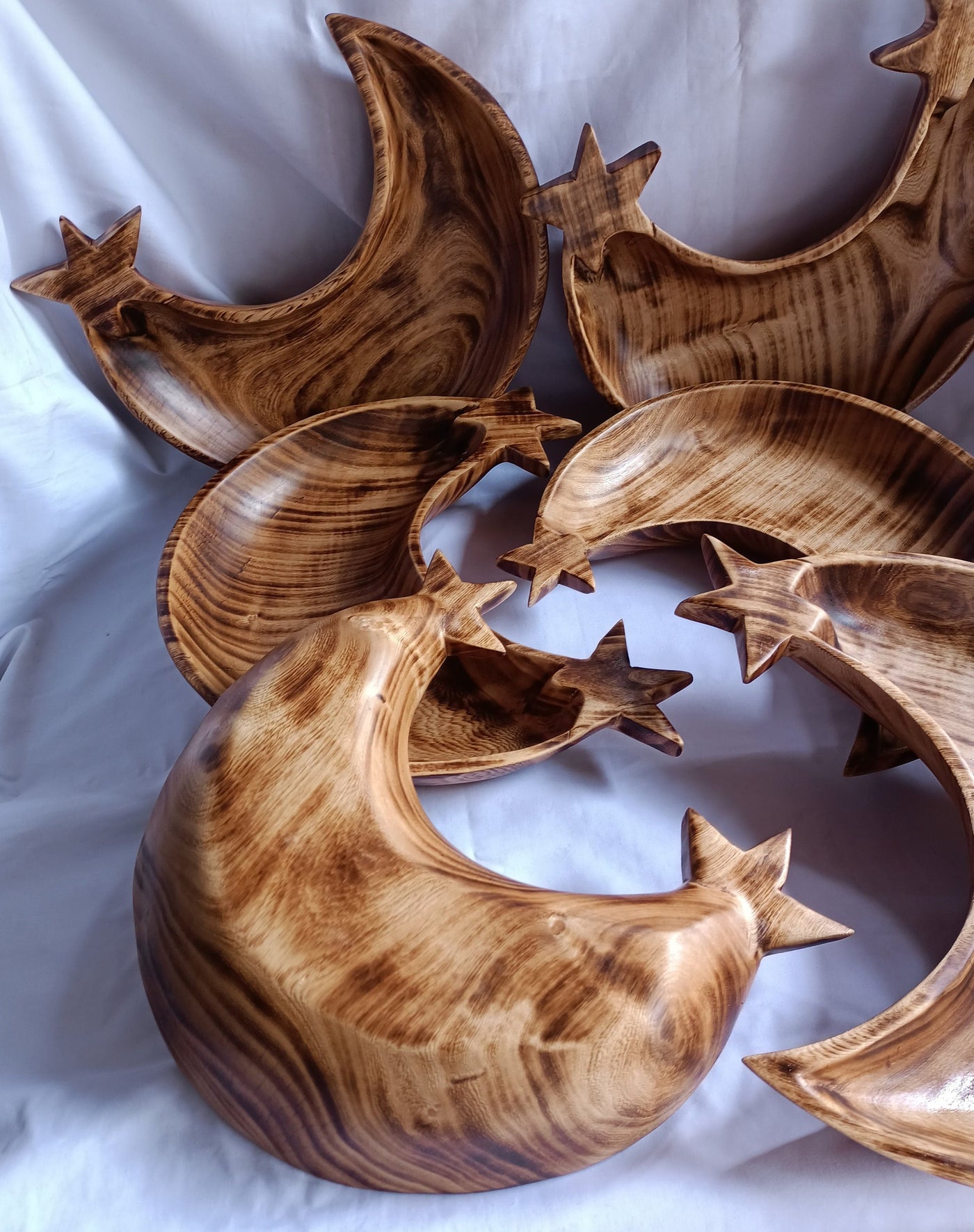 Wholesale! Single-Double Star Mix cresent Moon shaped Handcarved Dough Bowls set of 6. Diy Candle Bowls. Farmhouse Decor Bowls.Gift items.