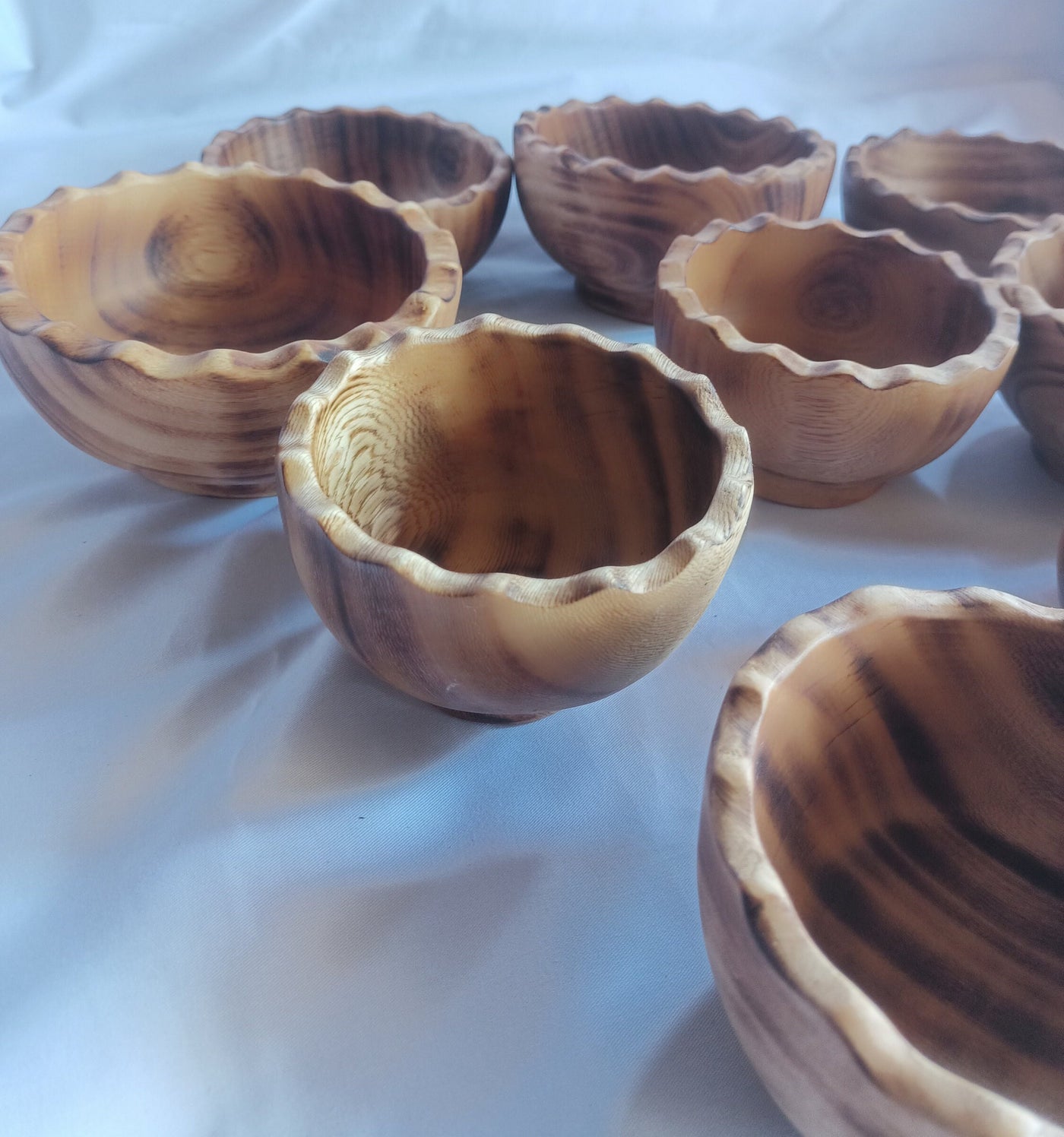 ONSALE: Wholesale  set of 10 saw-toothed Dough Bowls. 4" Diameter Wooden wax Bowls Serrations tops. DIY Candle Wax Kit.Christmas Gift items.