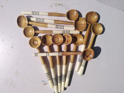 Wholesale Olive wood and cow white borne Soup Spoons set of 10. Mothers Gift