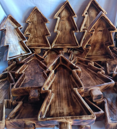 Medium Artisan Crafted Christmas tree candle Dough Bowls Qty 5 eco friendly reclaimed wood Festive Farmhouse Decor Bowls Cute Bulk Vessels