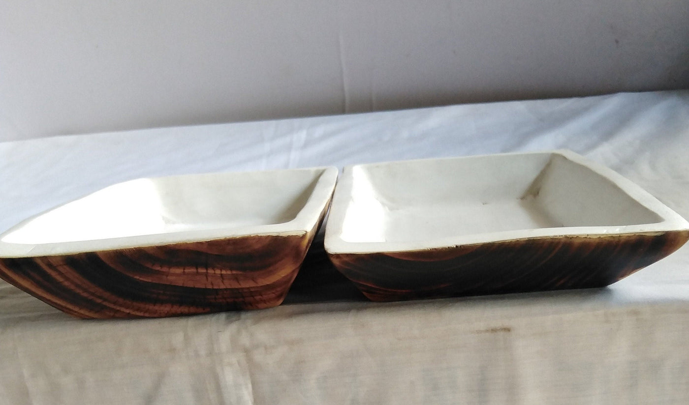 ONSALE.WHOLESALE. Handcarved Wooden Candle Dough Bowls Set of 8 Stained wood  Bowls-white Paint Inside. Unique Decor Display Bowls Bulk .