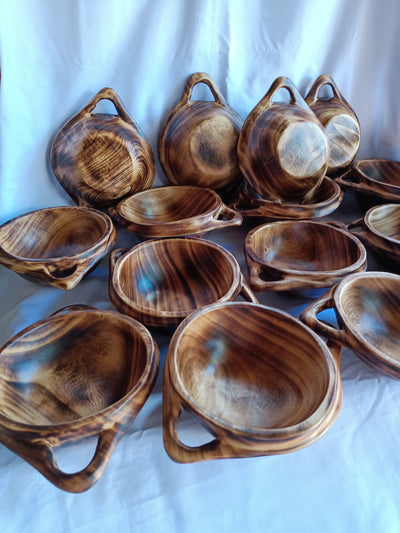 New .Double Handle Handmade wooden Ringed Rounded Dough Bowls set of 6.Farmhouse Decor stackable Customized Bowls.Free shipping worldwide.