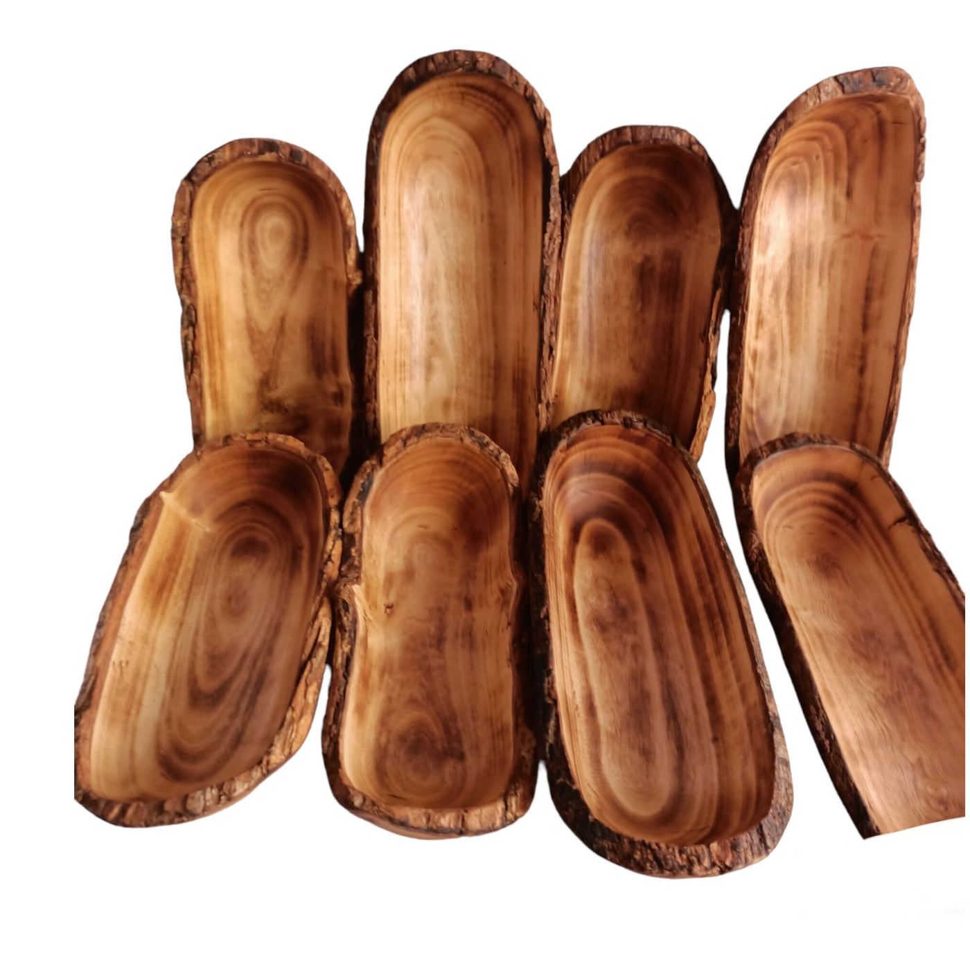 9-pack Handcarved Oblong wooden Dough Bowls with Barks. Unique 9x4x1.5" Bark edges Decor Bowls.Gift items.wholesale availability.wax vessels