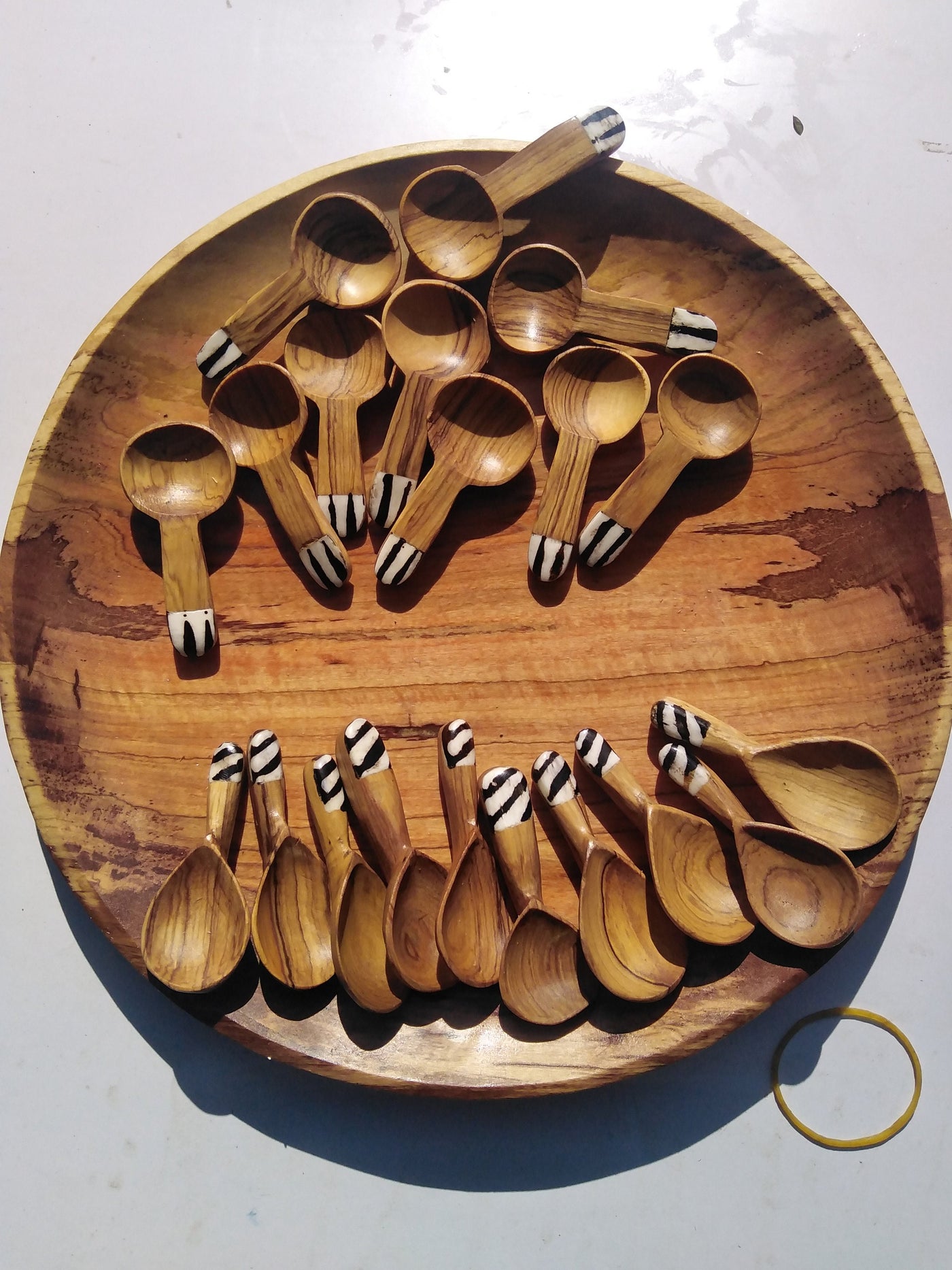A dozen Olive Wood and White cow Bone Spices, Salt and Sugar Spoons. Wooden condiments spoon 12 pieces. Mothers Day Gift