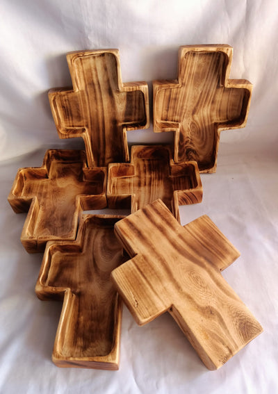 Wholesale Supply! Qty 5 Christian Cross Shaped wooden Medium Dough Bowls. Easter Gift Candle Ready  Bowls. Farmhouse Rustic Religious Decor