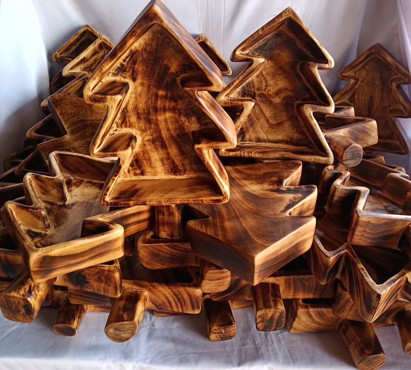 Mini Handmade Christmas Holiday Themed Dough Bowls for Festive Candle making Decor Wood Vessels set of 5 Bespoke wax Bows for candle Gifts