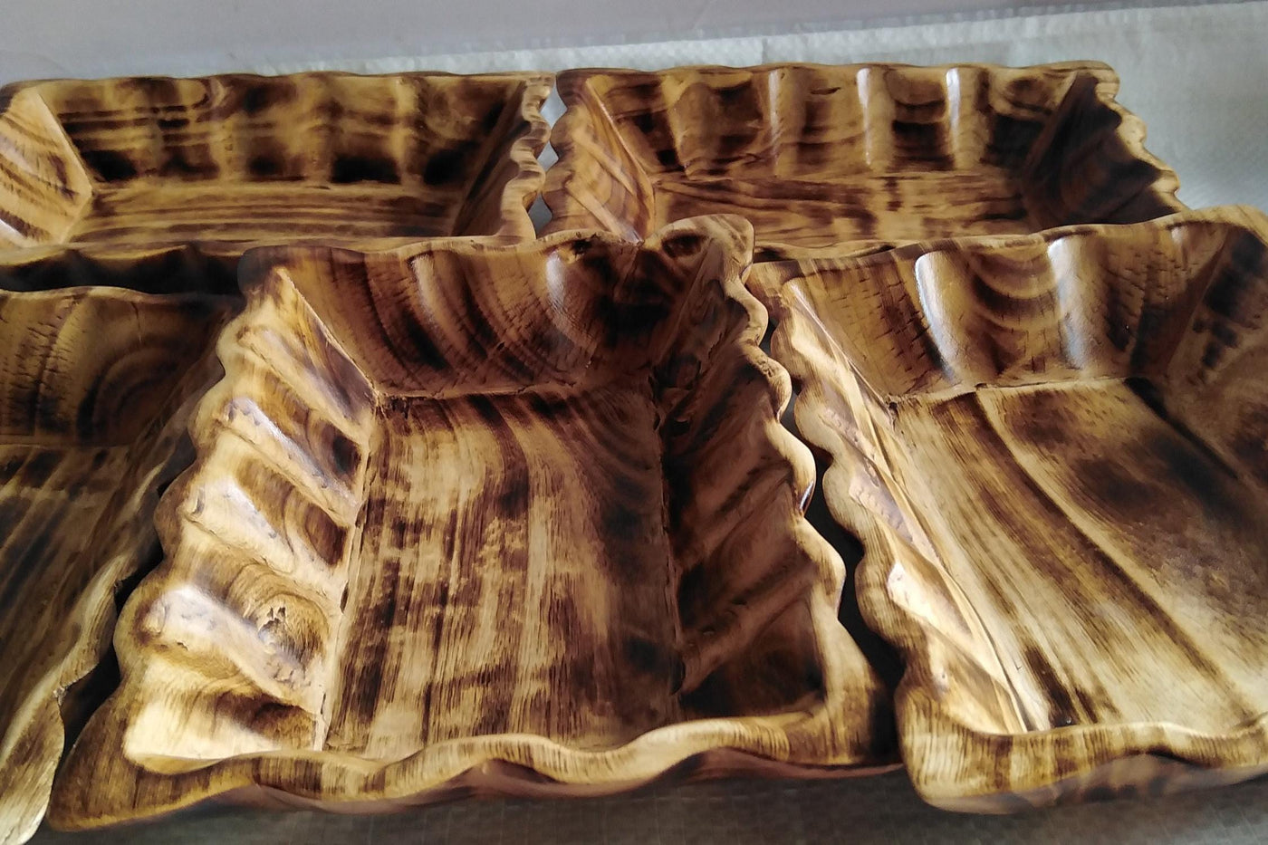New!Wholesale Unique Handcrafted wavy outer Edge Dough Bowls set of 5.Wooden multi wick Candle Display Rolling Bowls.Fast Shippingng Bowls