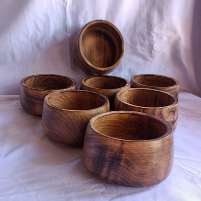 Wholesale; Handmade  Hardwood Bowl Shaped Candle Dough Bowls set of 5.slightly slanting inwards 7" diameter by 7" Ht Multipurpose Bowls.