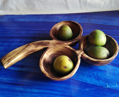 Handmade Wooden Tri Shaped 3 in One  Display Leaf Bowl. Multi Scented wooden Dough Bowl. Fruit Storage Bowl. Breakfast cereal serving Bowl