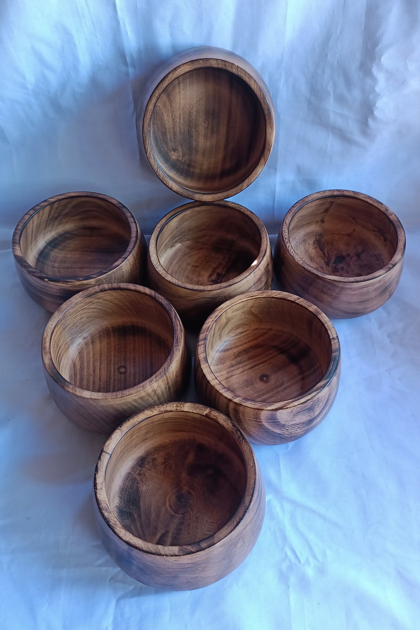 Wholesale; Handmade  Hardwood Bowl Shaped Candle Dough Bowls set of 5.slightly slanting inwards 7" diameter by 7" Ht Multipurpose Bowls.