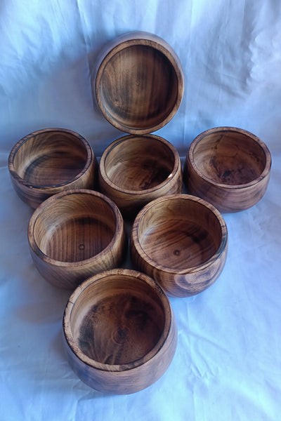 Wholesale; Handmade  Hardwood Bowl Shaped Candle Dough Bowls set of 5.slightly slanting inwards 7" diameter by 7" Ht Multipurpose Bowls.