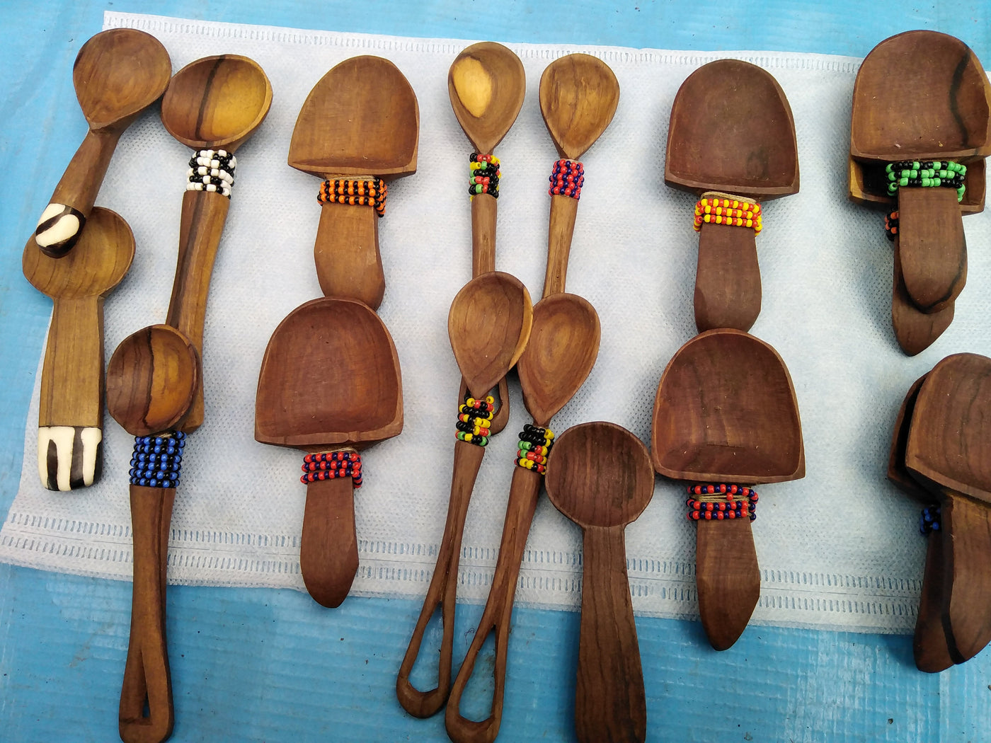 Wholesale. Olive wood Sugar, Salt and Spice wooden wood Beaded Spoons set of 5. Wood cow Bone  inlay Tea Spoon.Beaded Cutlery.Best Gift Item
