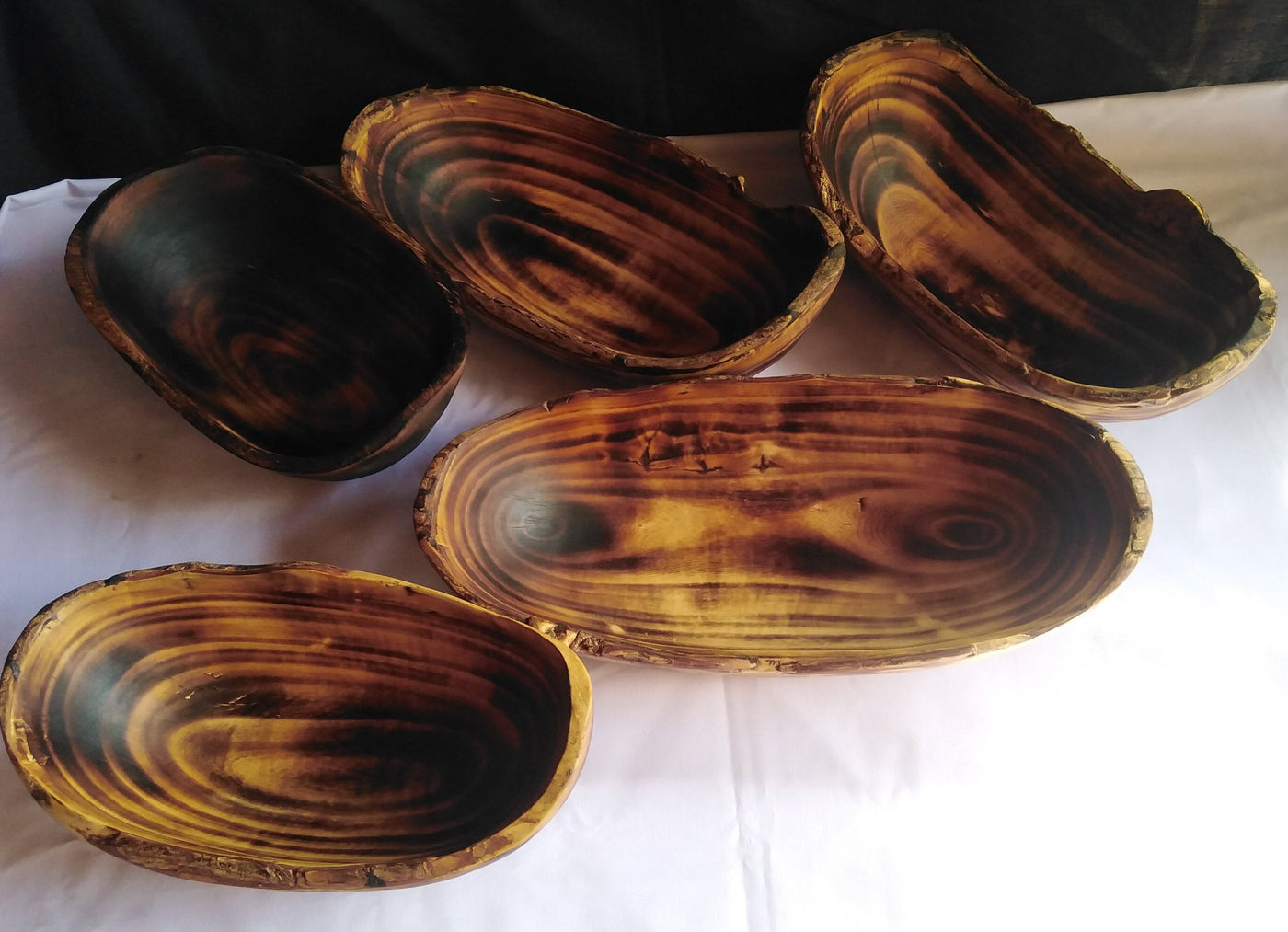 ONSALE.Wholesale.Unique Rough Bark edged Dough Bowls set of 5.Handcarved Bark Display Bowls.Rustic Trunk Wood Candle Bowls. Farmhouse Decor