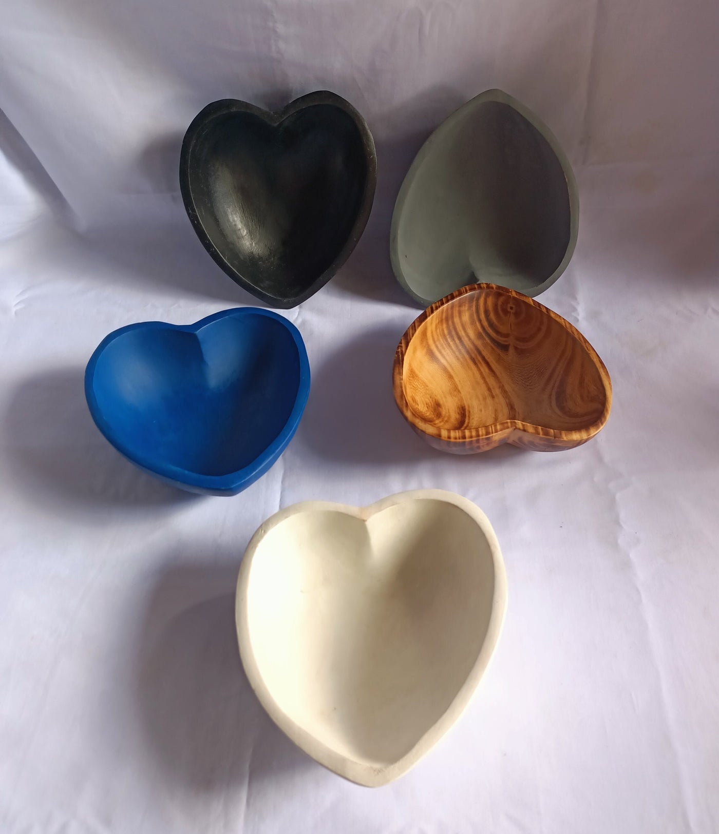 ONSALE Wholesale Handmade Heart shaped Bowls Set of 5 Coloured Dough Bowls Farmhouse Decor and Gift Bowls Valentines Colours Candle Bowls