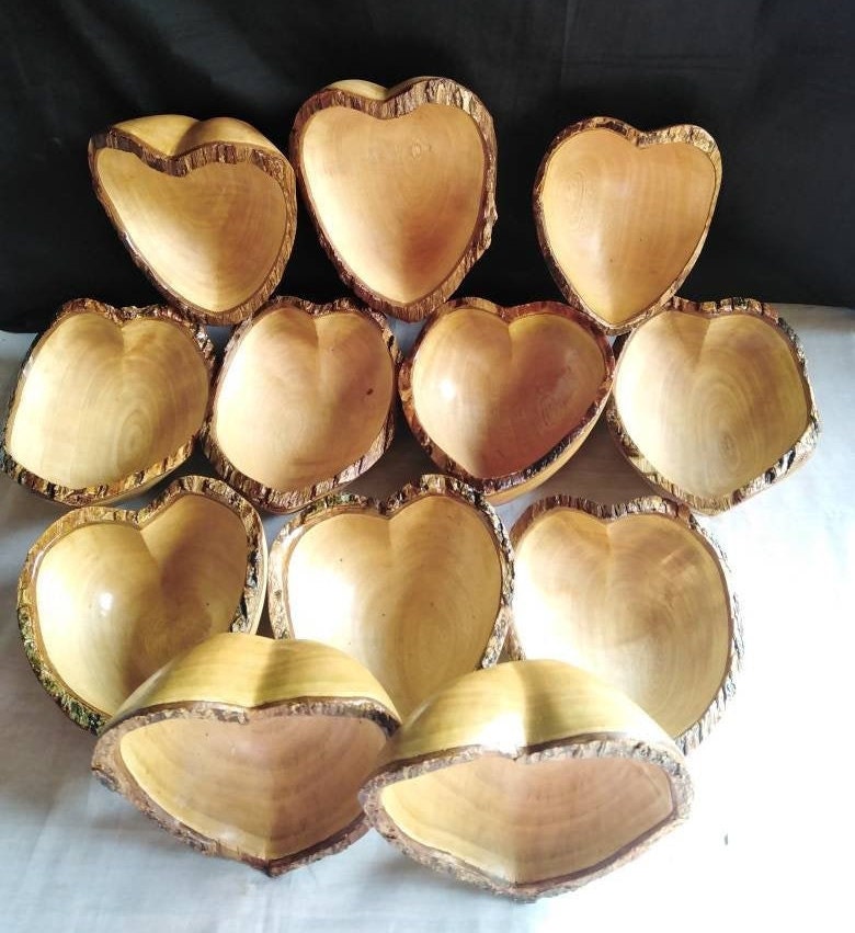 Wholesale Handmade Valentines Bowls for Candles qty 5 Heart shaped wooden Candle Bowls Lovers Dough Bowl Wedding Valentine Decor Gift Bowls