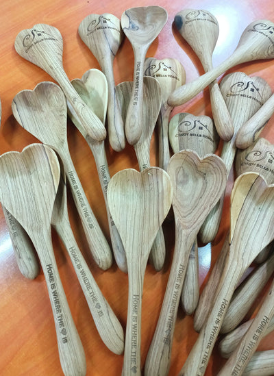 Wholesale Handmade Wooden Heart Cooking Spoons set of 4. Lovers Heart olive wood serving spoons.Mothers personalised Gifts.Valentines Deals