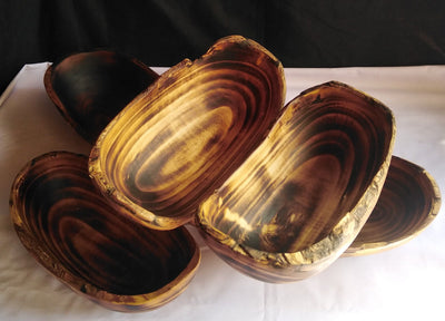ONSALE.Wholesale.Unique Rough Bark edged Dough Bowls set of 5.Handcarved Bark Display Bowls.Rustic Trunk Wood Candle Bowls. Farmhouse Decor