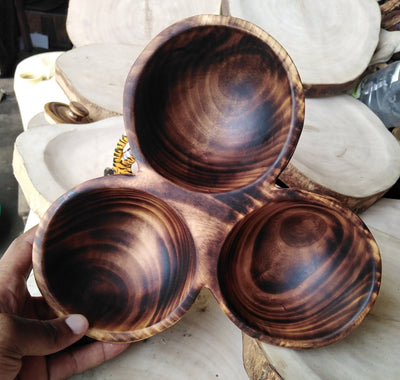 Wholesale Vintage Wooden Wood Display Dough Bowl Centerpiece. Three wick Rustic Candle Bowl.3 Dough Bowls in one .Multiple wick.Special Gift