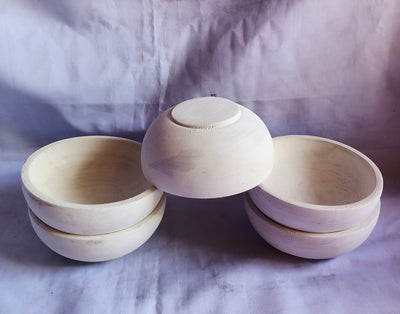 Bulk Supply.Lots of 10 perfect machine Cut,Unique Hand Finished Round wooden Bowls. 5" diameter 2.5"Ht white Dough Bowls.Little candle Gifts