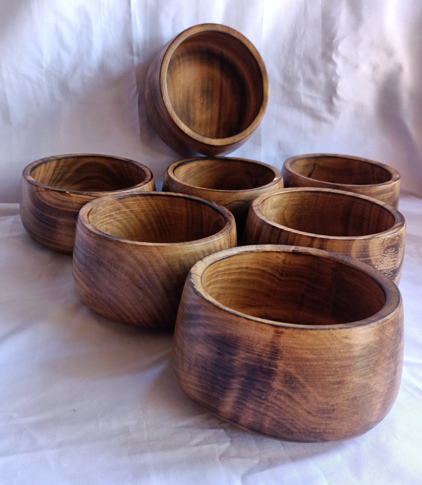 Wholesale; Handmade  Hardwood Bowl Shaped Candle Dough Bowls set of 5.slightly slanting inwards 7" diameter by 7" Ht Multipurpose Bowls.