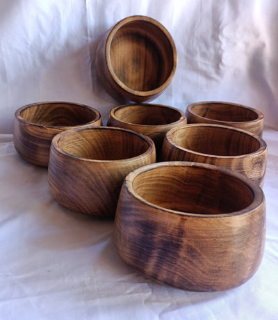 Wholesale; Handmade  Hardwood Bowl Shaped Candle Dough Bowls set of 5.slightly slanting inwards 7" diameter by 7" Ht Multipurpose Bowls.
