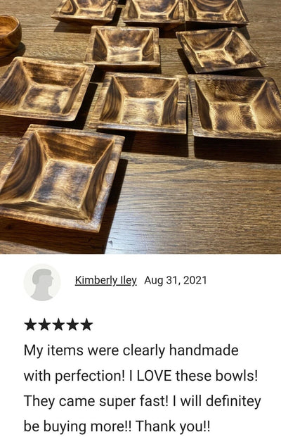 Small Wooden Handmade 5" Square Candle Dough Bowls Set of 10.Modern Farmhouse Decor Bowl Candle fill vessel Rustic wood Bowl Christmas Gift