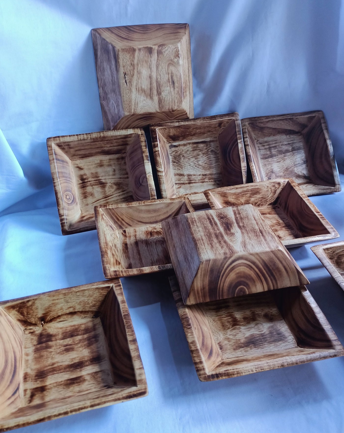 CLEARANCE SALE Bulk Offer Handmade 7" Square  wooden Dough Bowls Set of 10 Candle Fill wax bowls Modern Farmhouse Decor Display Gift Bowls