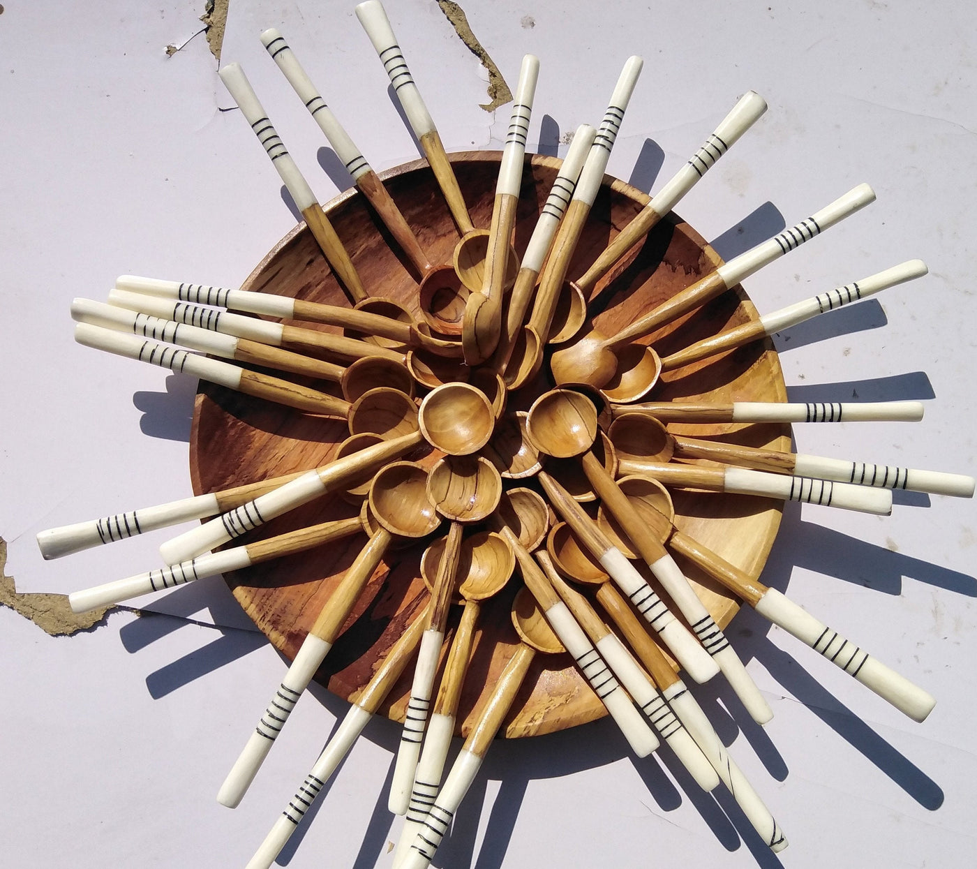 Wholesale Olive wood and cow white borne Soup Spoons set of 10. Mothers Gift