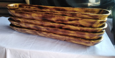 Large Extra long carved skinny wooden Dough Bowls set of 3. Trencher centerpiece Tray. 30×4-6"primitive Decor Bowls.The Special Candle Bowls