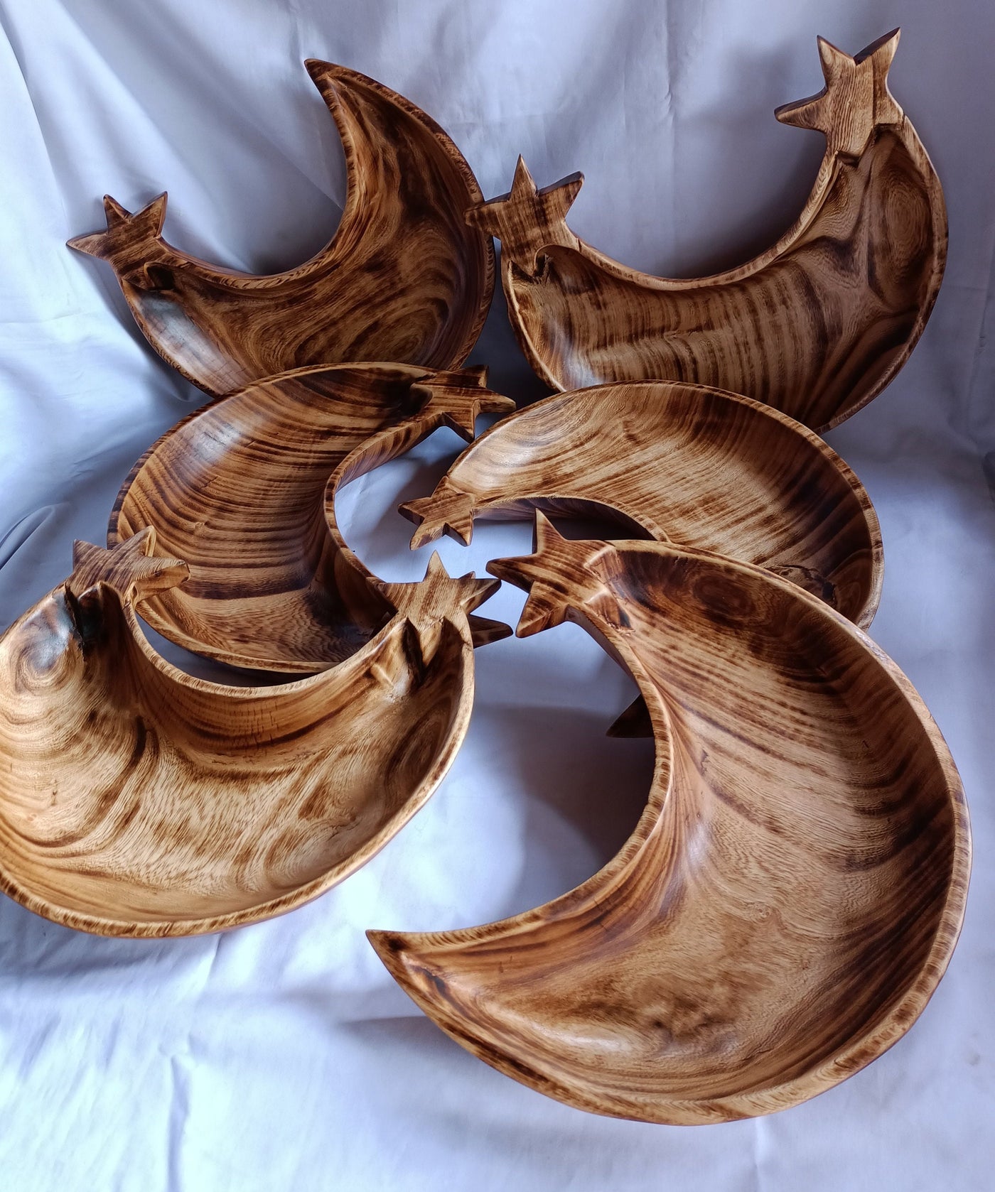 Bulk Supplies. Unique Double Star cresent Moon shaped Handcarved Dough Bowls set of 5. Diy Candle Bowls. Farmhouse Decor Bowls.Gift items.