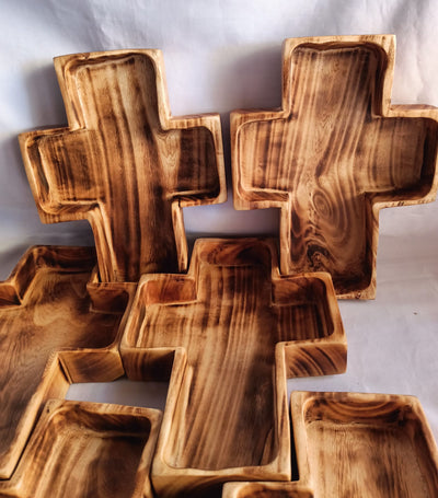 Wholesale Supply! Qty 5 Christian Cross Shaped wooden Medium Dough Bowls. Easter Gift Candle Ready  Bowls. Farmhouse Rustic Religious Decor