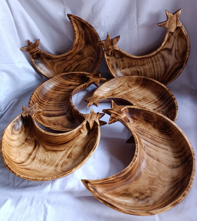 Bulk Supplies. Unique Double Star cresent Moon shaped Handcarved Dough Bowls set of 5. Diy Candle Bowls. Farmhouse Decor Bowls.Gift items.
