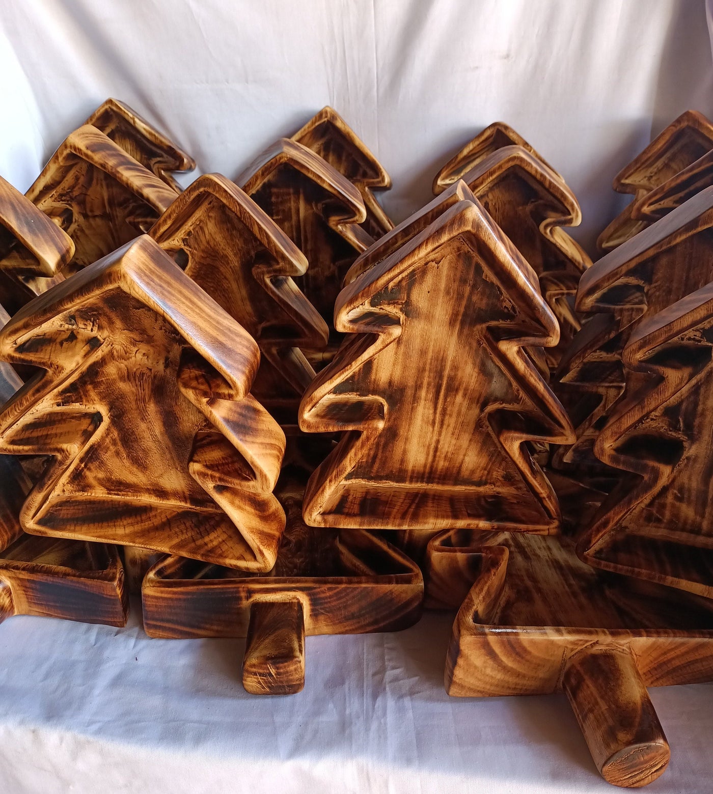 Bulk Sale!Medium Christmas Tree-Natural stained wood 10"long 1.5"Ht Hand carved Dough Bowls set of 5.DIY Candle making kit Decor season Bowl