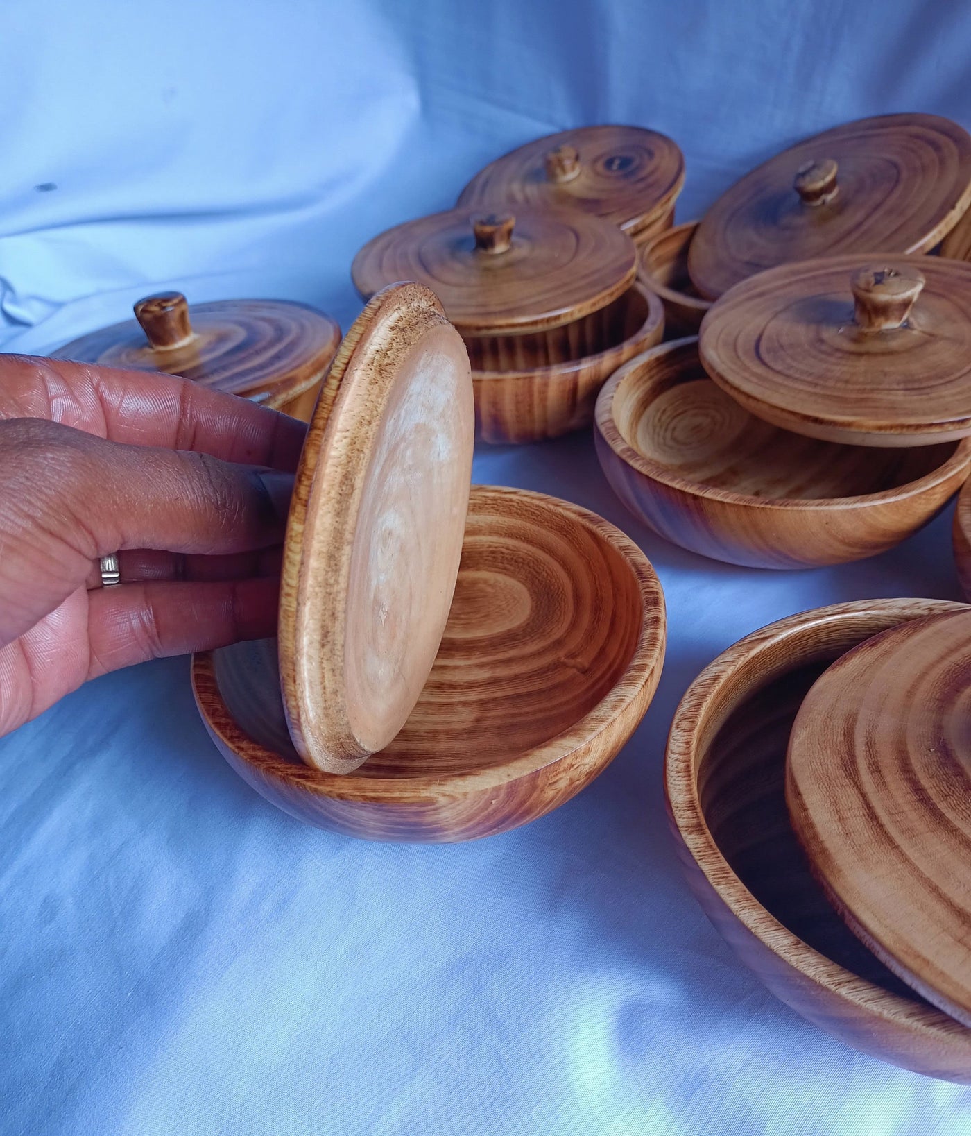 Wholesale Supply!  5 inches Round Machine cut wooden Dough Bowls with Lids set of 10. DIY Candle Making Kit. Farmhouse Decor Gift bowls