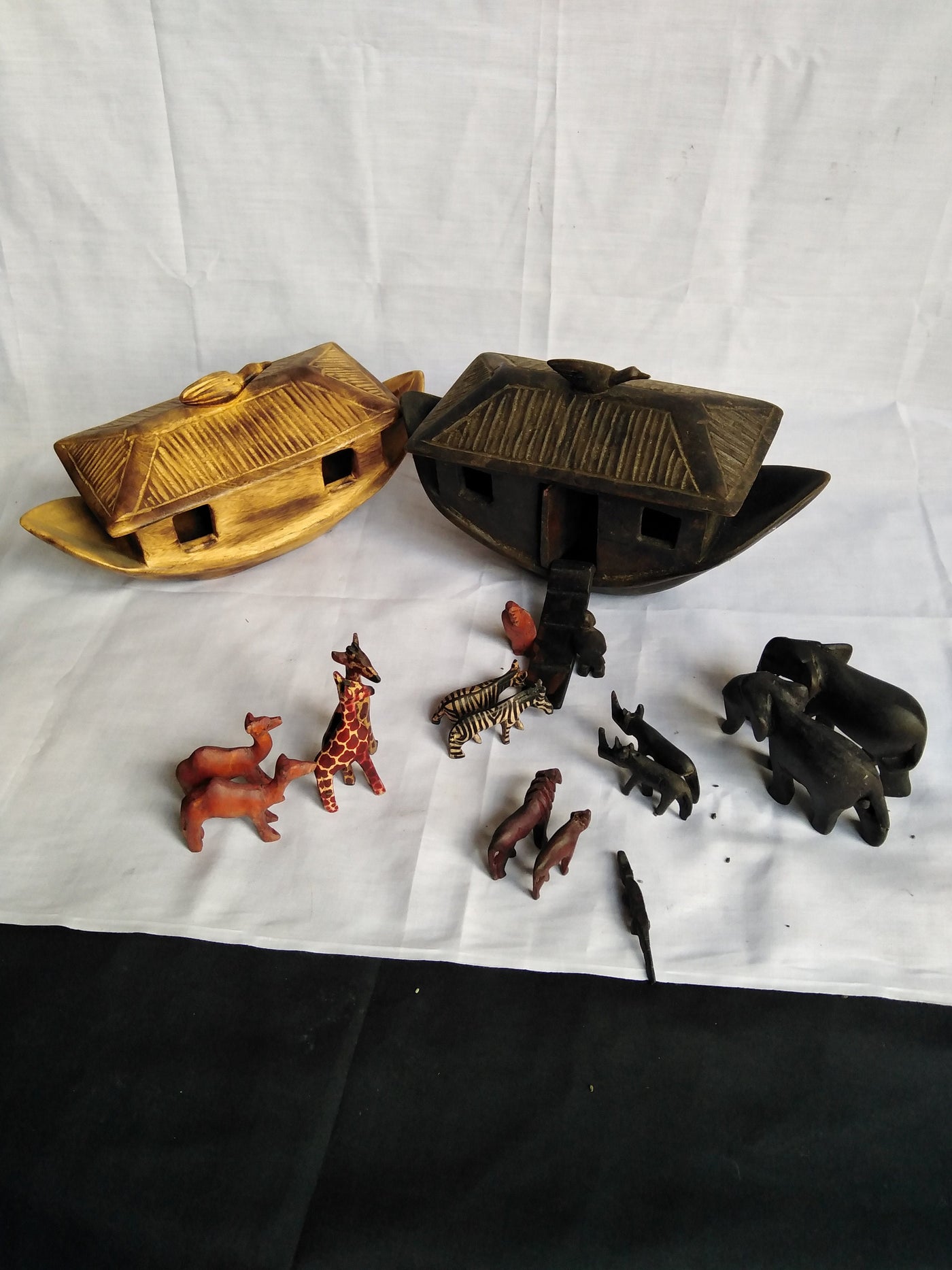 Handmade Wooden Noah's Ark  with a set of animals in twos. Noah's Ark Decor/center. Christmas Sunday Toy Gift