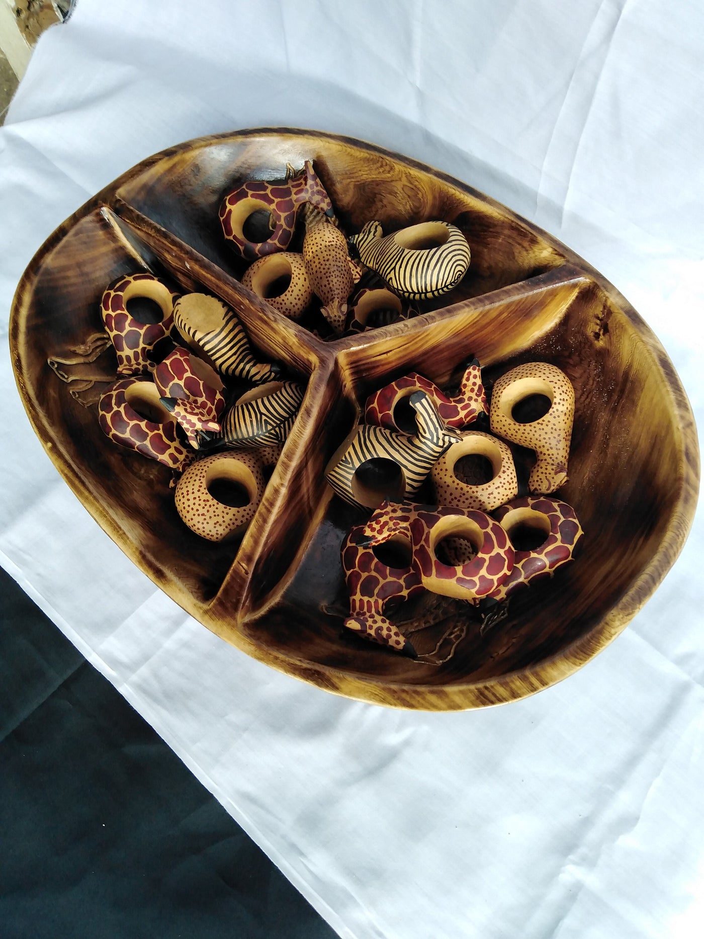 Wholesale unique wooden 3 Compartment storage Dough Bowl. Handmade Fruits/Nuts/Centerpiece Display Bowl. Christmas Holiday Gift. Home Decor