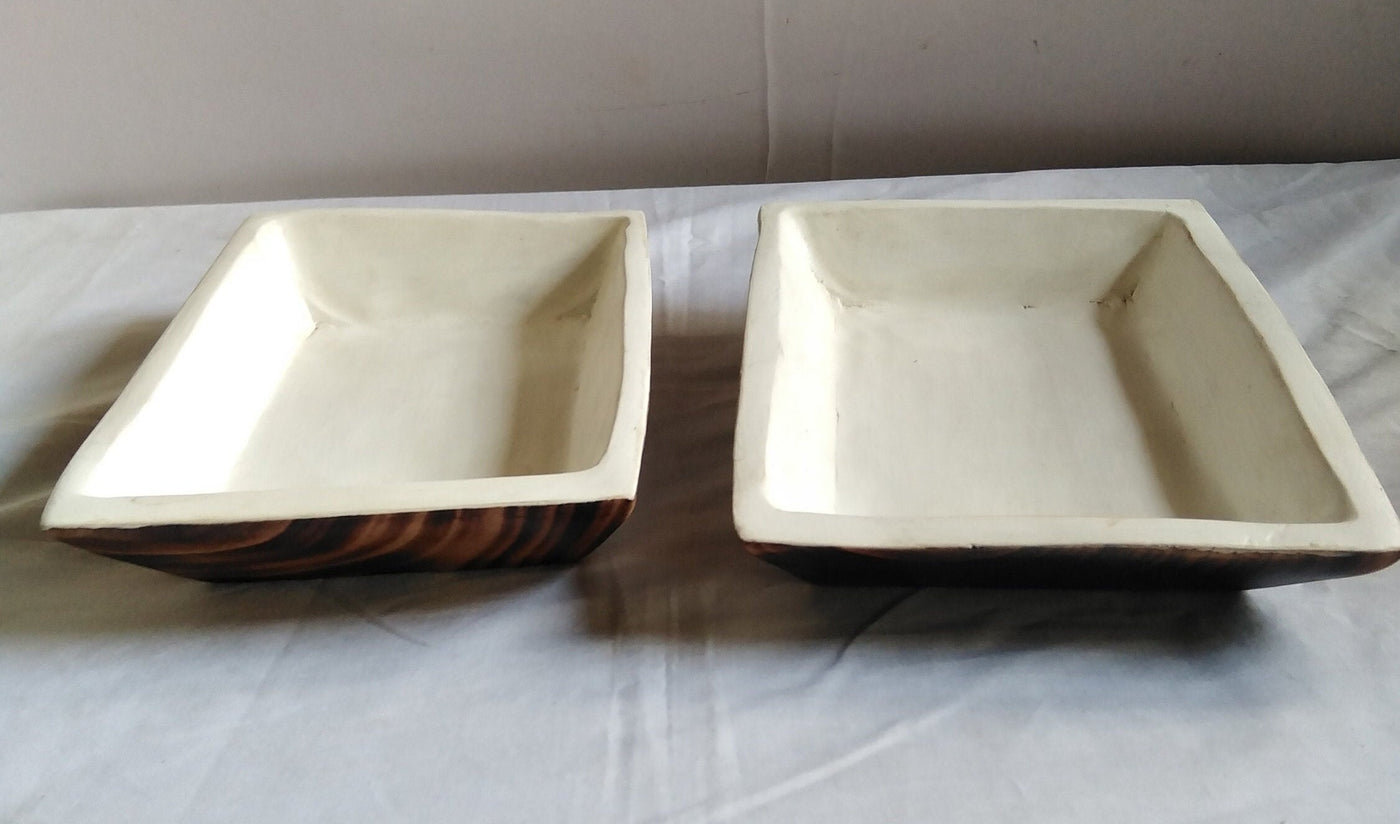 ONSALE.WHOLESALE. Handcarved Wooden Candle Dough Bowls Set of 8 Stained wood  Bowls-white Paint Inside. Unique Decor Display Bowls Bulk .