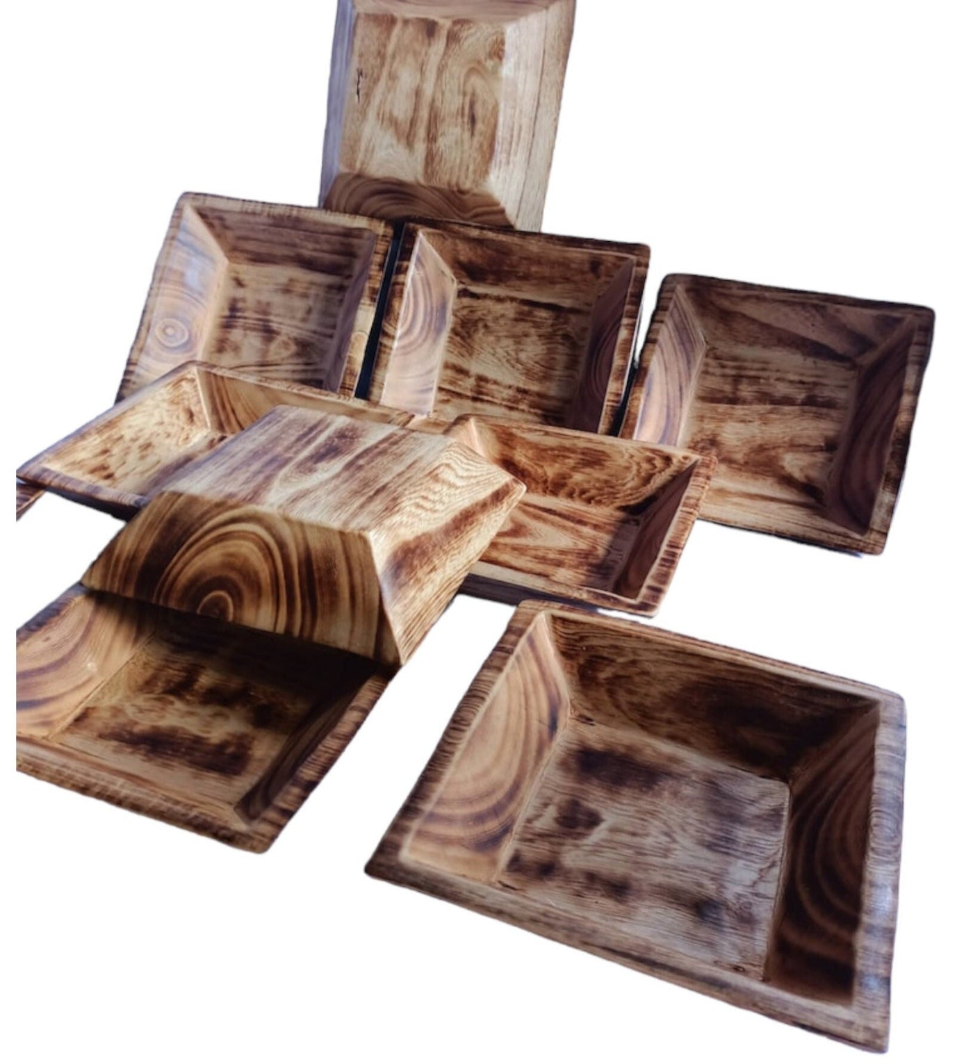 CLEARANCE SALE Bulk Offer Handmade 7" Square  wooden Dough Bowls Set of 10 Candle Fill wax bowls Modern Farmhouse Decor Display Gift Bowls