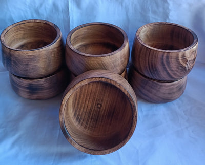 Wholesale; Handmade  Hardwood Bowl Shaped Candle Dough Bowls set of 5.slightly slanting inwards 7" diameter by 7" Ht Multipurpose Bowls.