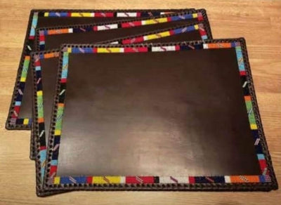 Wholesale. Handmade African Leather Beaded Placematts set of 2. Modern Homes Placemats.Customised Rectangle,square and Round Table Mats.