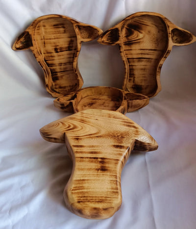 Wholesale Availability:Handcrafted Cow Head Dough Bowls set of 4 Handcarved Hornless Decor Display Event Bowls.Farmhouse.Cow head wall Decor