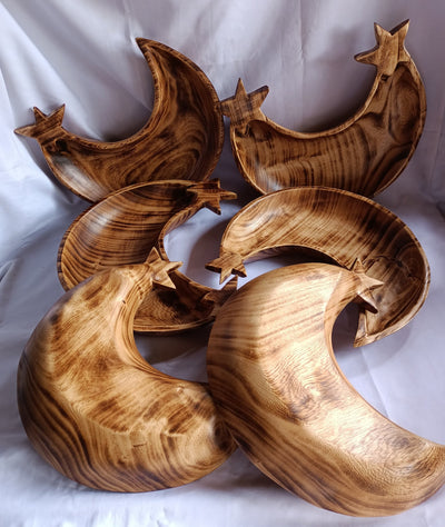 ONSALE.Wholesale Supply Qty 5 Mixed one & two Star Crescent Moon Dough bowls.Handmade  wooden Decor Bowls.Farmhouse Gifts.Diy Wax Pour