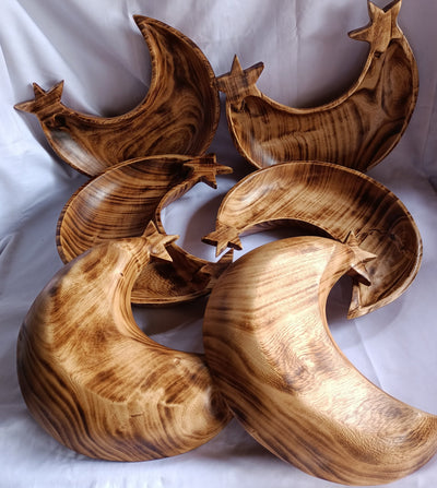 Wholesale! Single-Double Star Mix cresent Moon shaped Handcarved Dough Bowls set of 6. Diy Candle Bowls. Farmhouse Decor Bowls.Gift items.