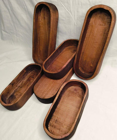 Rustic New Wood Dough Bowl Light Brown Dye | Hand finished Wood Candle Vessels 9 and 11" mix Farmhouse Decor Reusable Candle Bowls set of 6