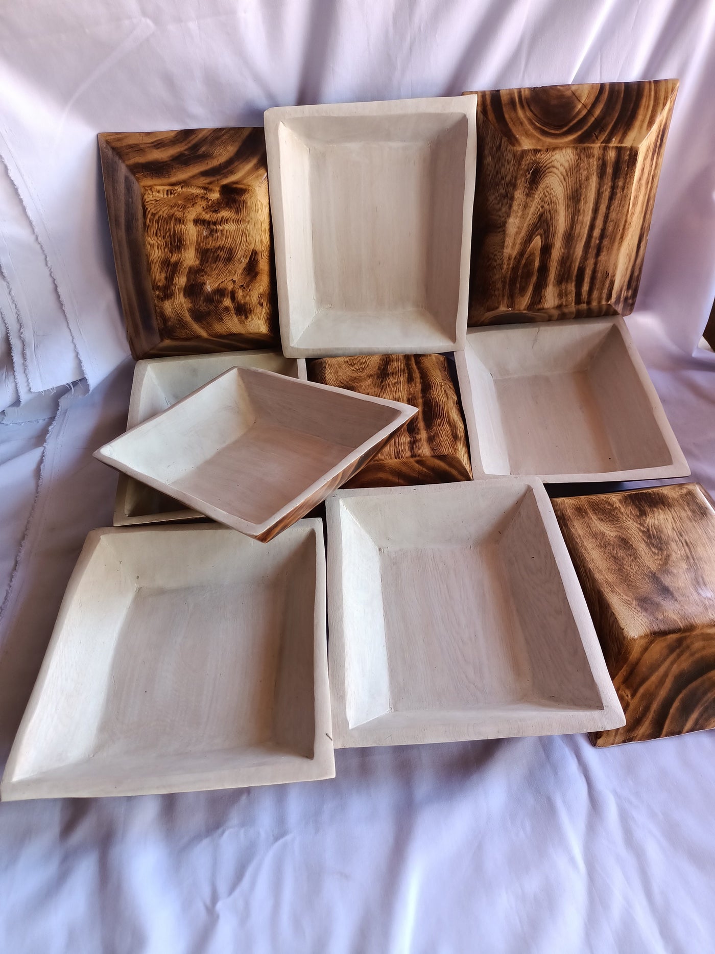 Personalized 9*7" Natural wood Dough Bowls Painted white on the Inside Surface. QTY 10 Beautiful Engraved Business name Candle Bowls. SALE.
